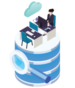 Illustration of a woman working on top of a data silo. It's time to learn SQL