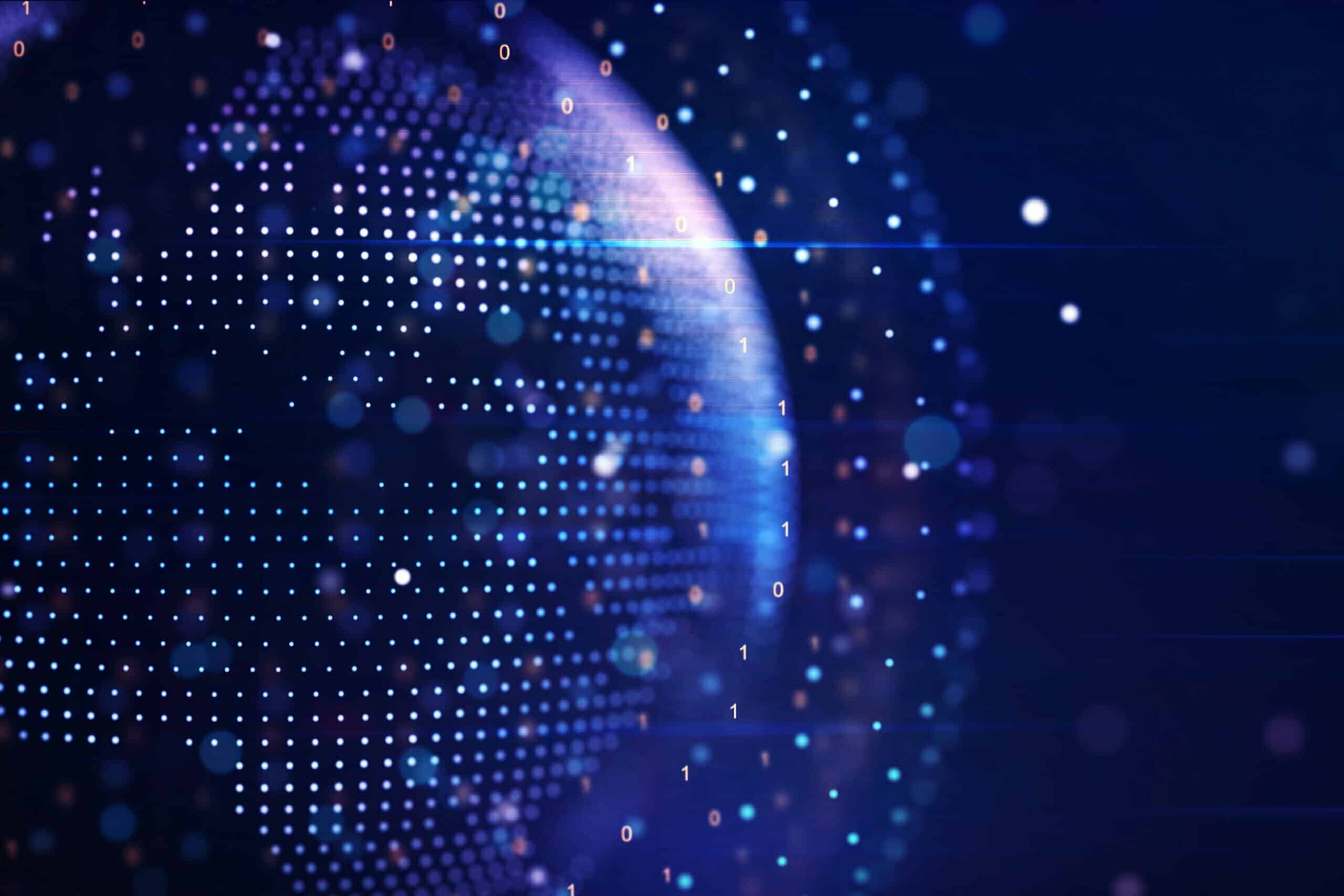 Abstract Graphic World Map Illustration On Blue Background, Big Data And Networking Concept 3d Rendering