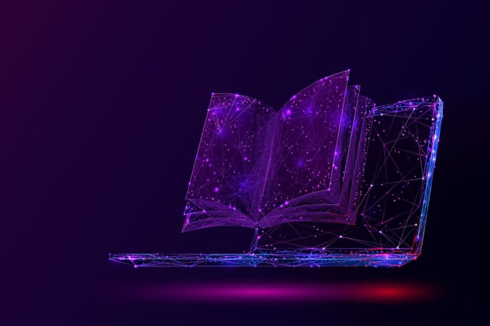 Laptop And Book Low Poly Vector Illustrating Data literacy