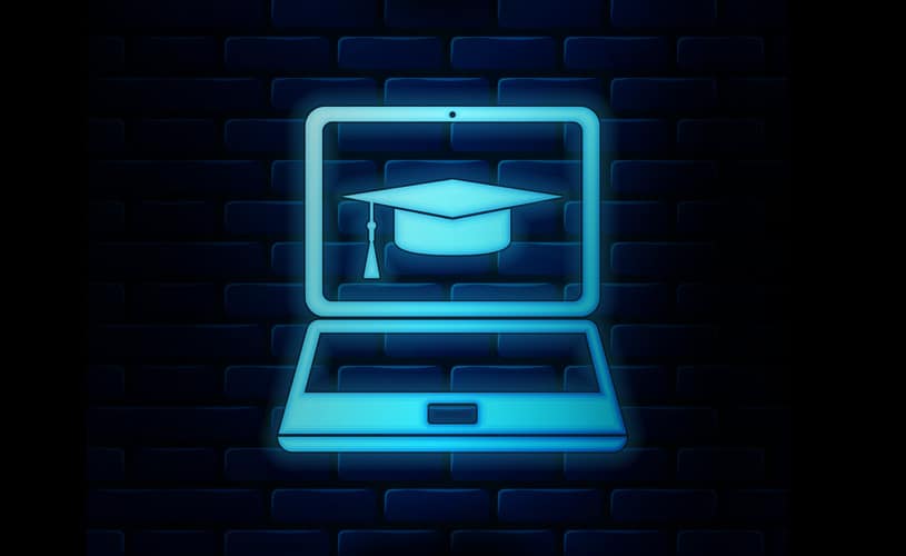 Virtual computer and graduation cap representing Actian Academy