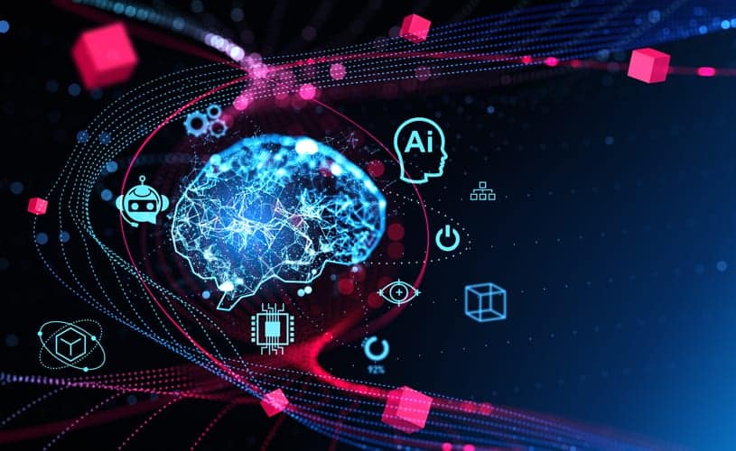 Le réseau neuronal est au cœur de la &quot;Préparation des données pour l&#039;apprentissage automatique&quot;, au milieu d&#039;un tourbillon dynamique de symboles technologiques et d&#039;intelligence artificielle.