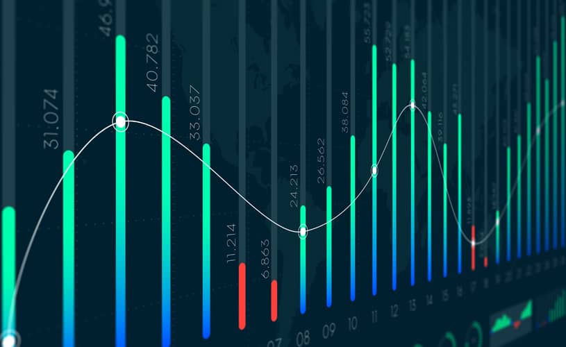 A conceptual image with a bar chart representing data visualization