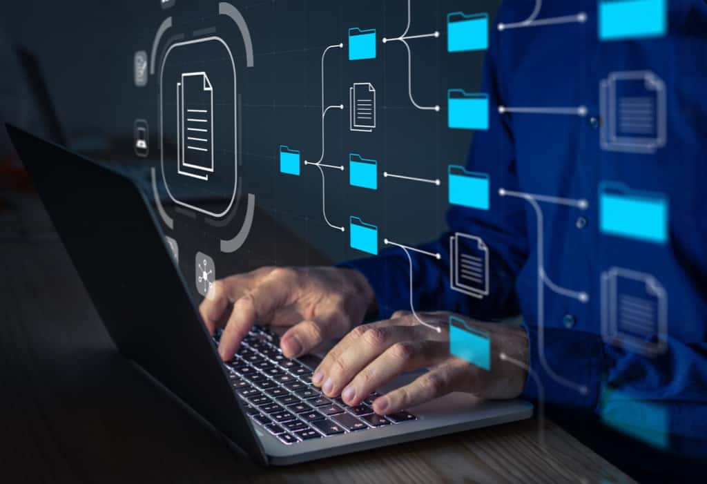 document management system being setup by it consultant working