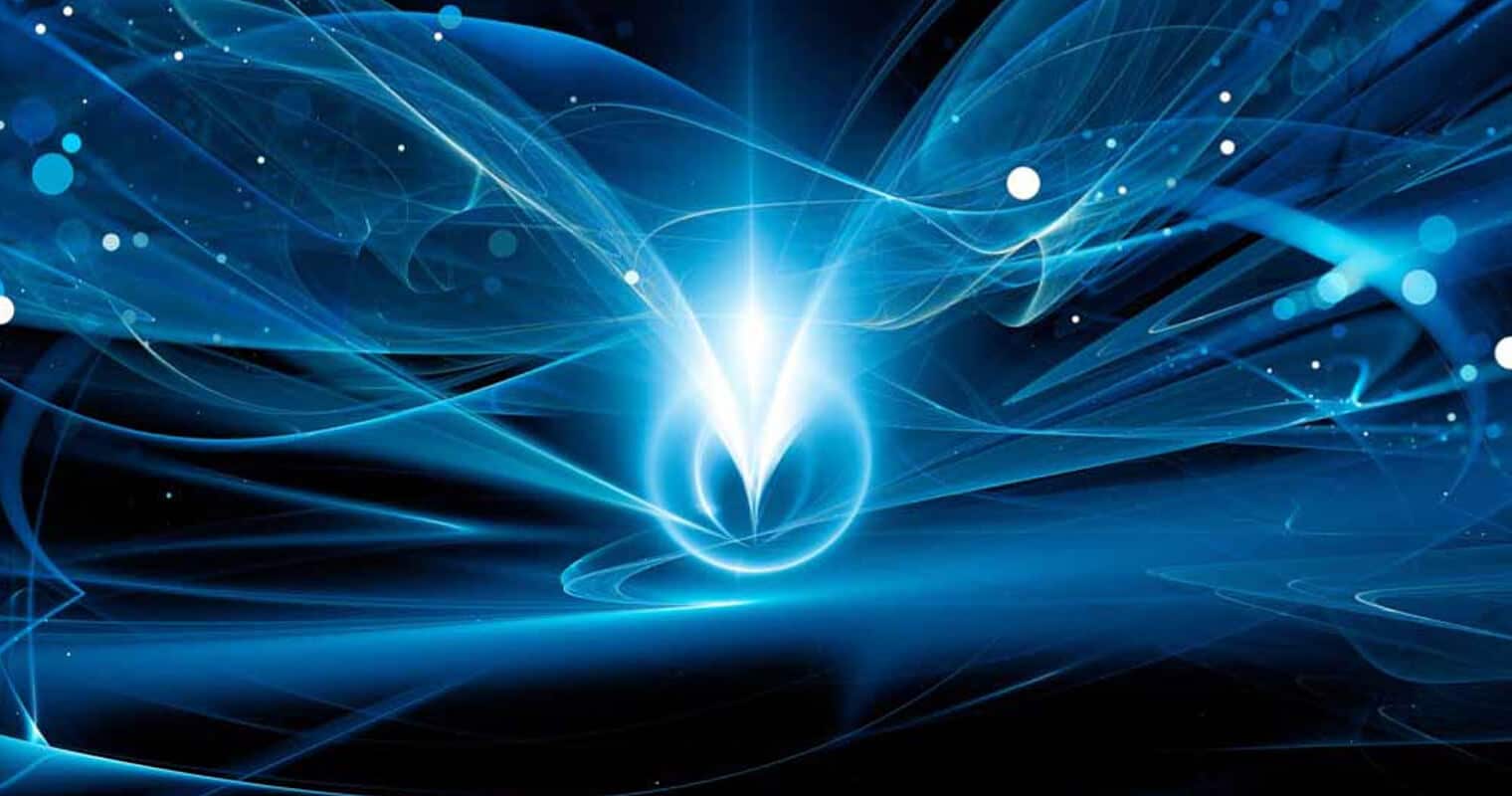 Une lumière bleue éthérée traverse un vide noir, symbolisant les principes directeurs de la gestion des données.