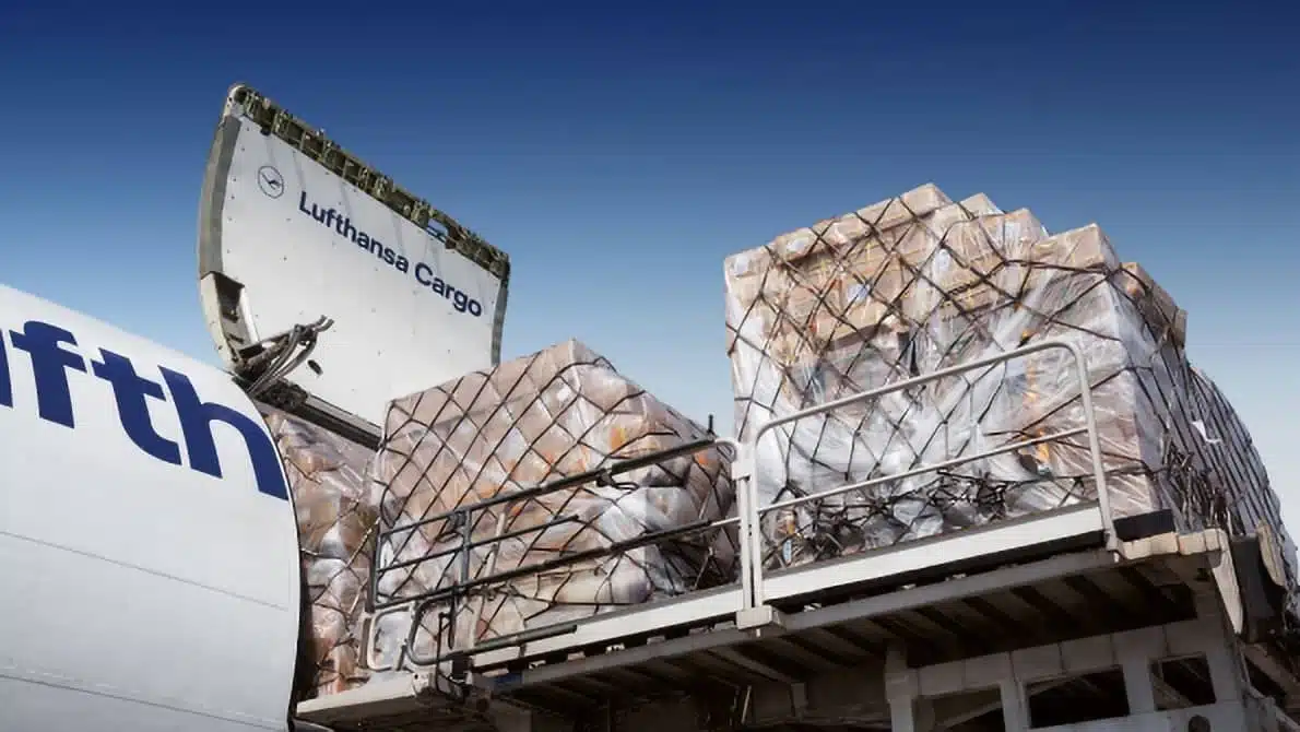 the data intelligence platform's customer lufthansa cargo plane being loaded with packages