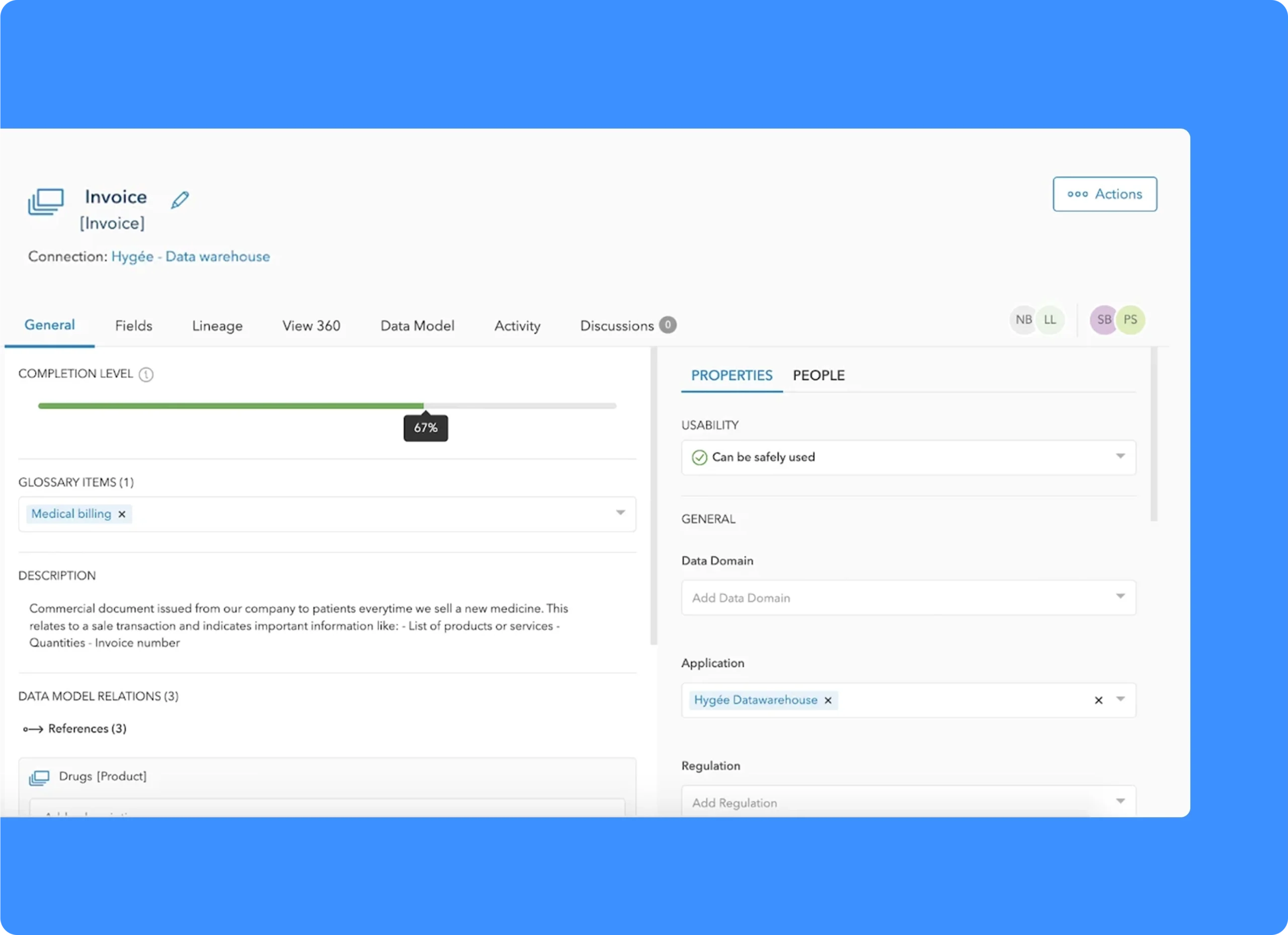 Actian metadata management screenshot