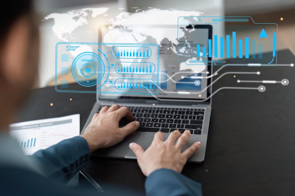 person building a marketplace for data mesh via laptop
