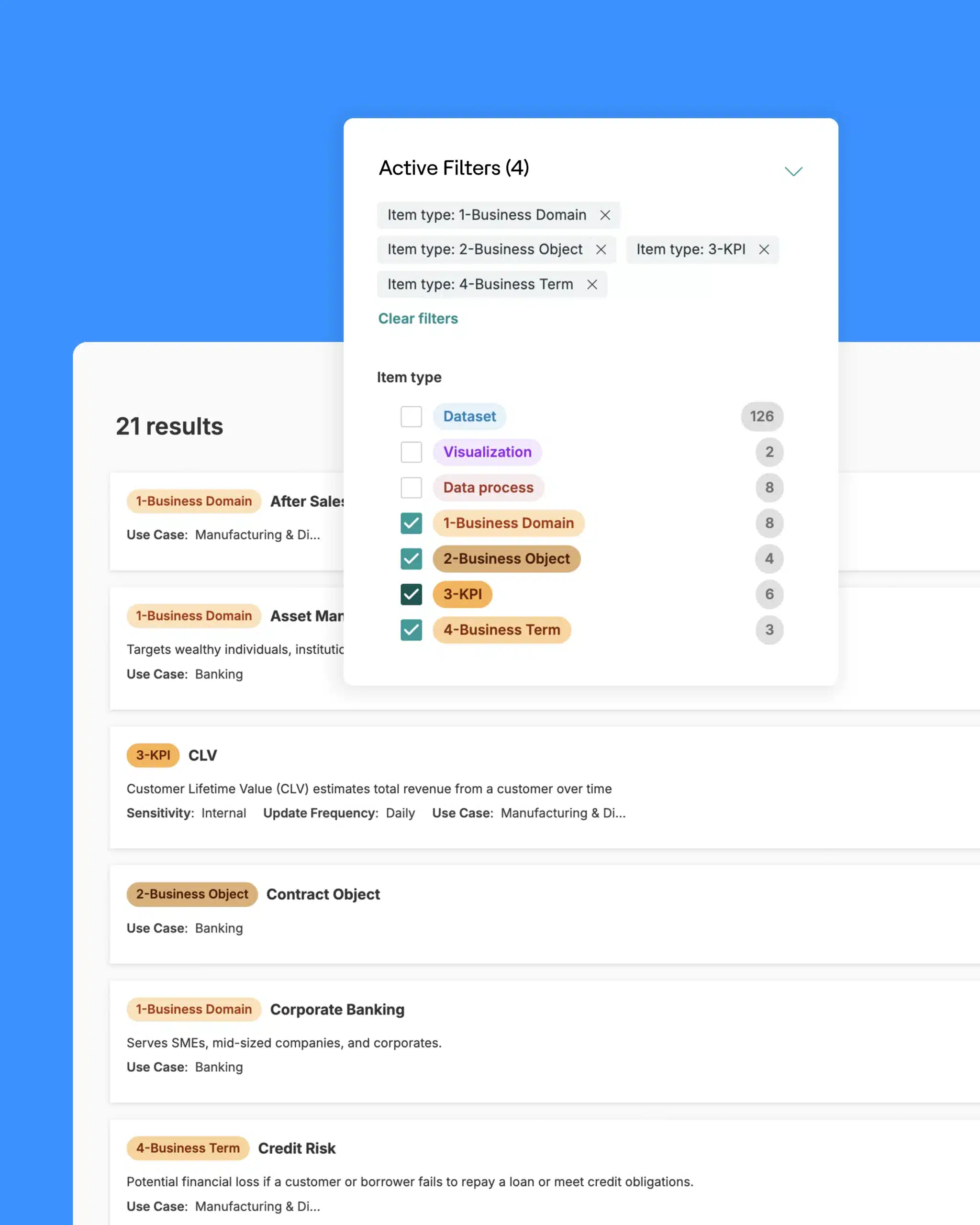 Business glossary interface screenshots