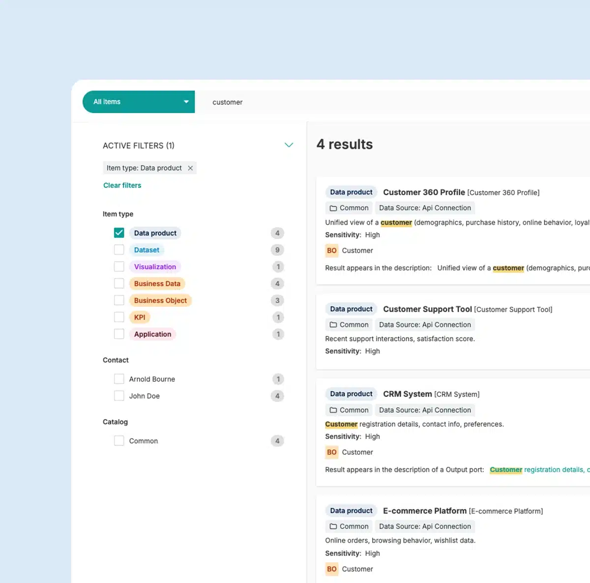 Data Products and Contracts Screenshot