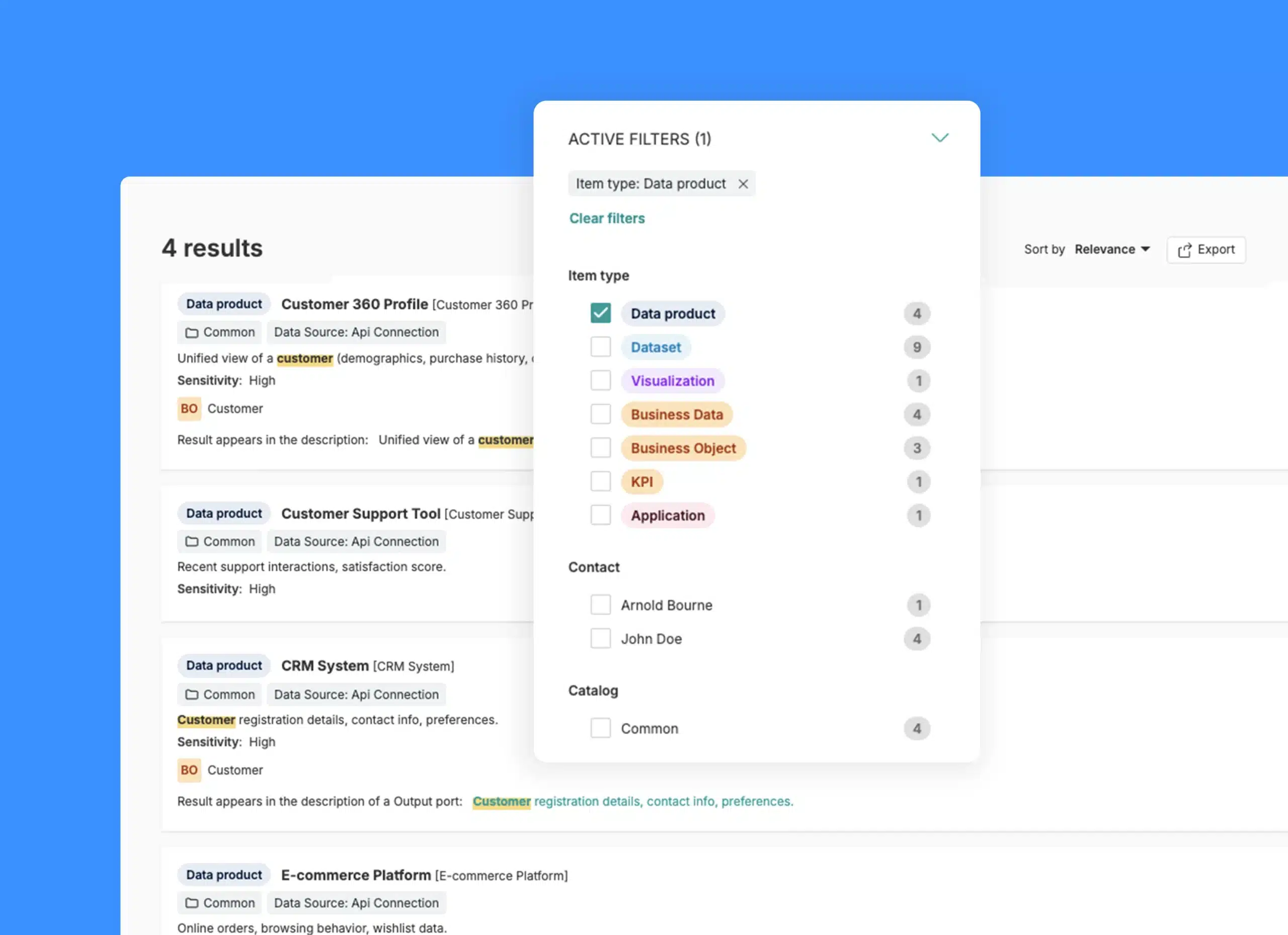 Data Products and Contracts Screenshot