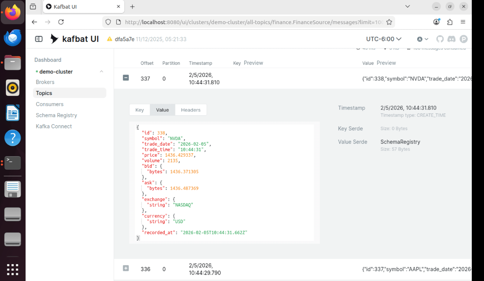 Clúster de demostración de Kafbat UI