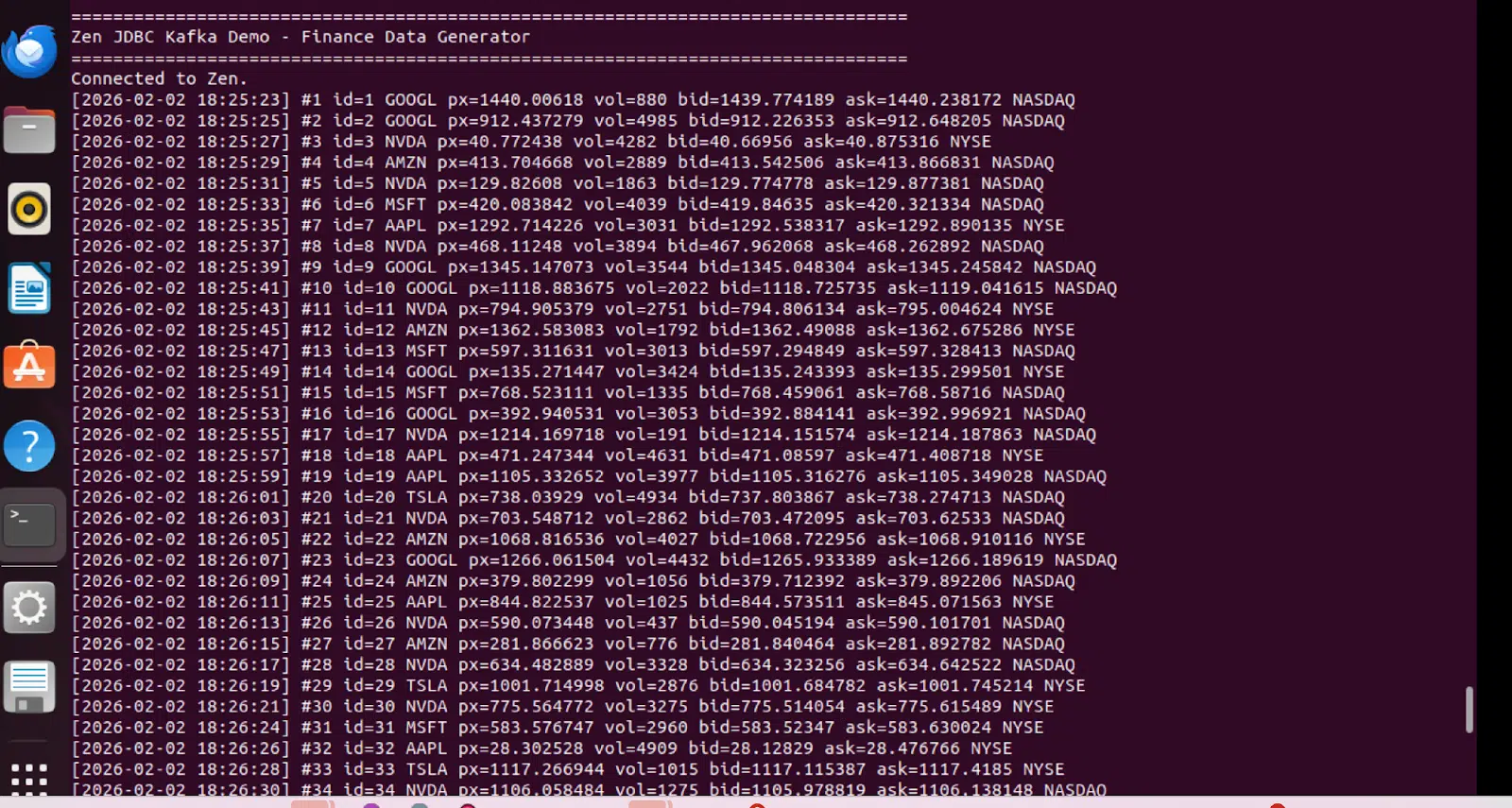Demostración de Zen JDBC y Kafka