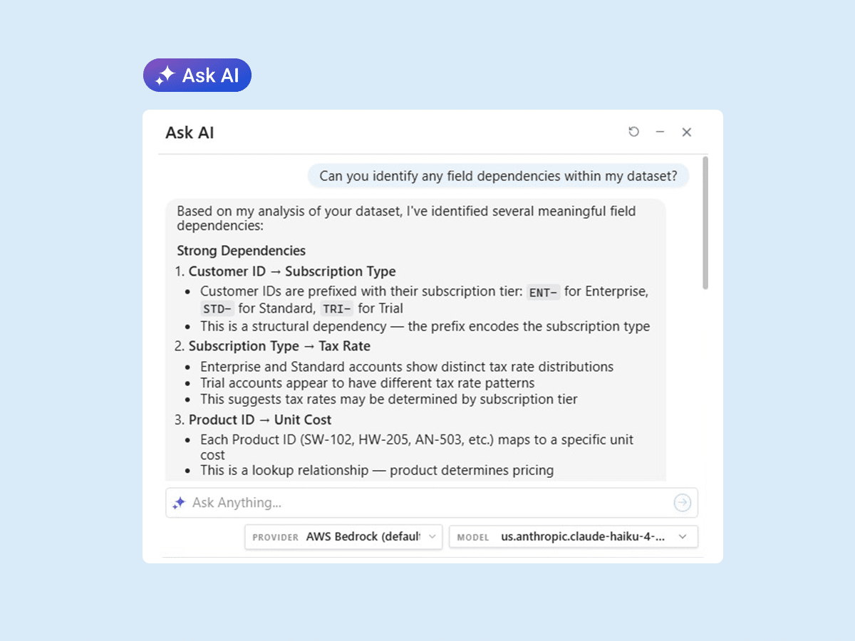 Interfaz «Ask AI» de DataConnect